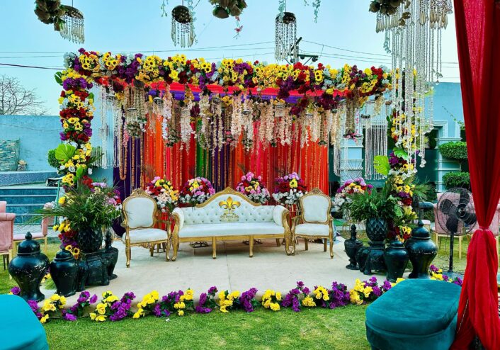 stage decor, floral stage, backdrop, wedding stage