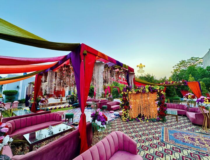outdoor event, multicolored, daytime mehndi, wedding management