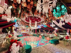 wedding designers, colorful draping, event decor, mehndi event
