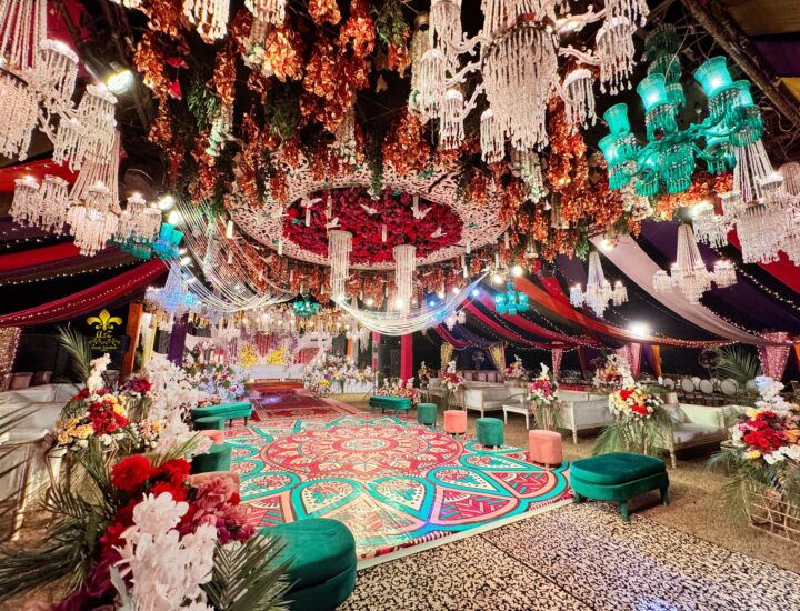 wedding designers, colorful draping, event decor, mehndi event