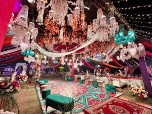 dance floor, chandeliers, hanging garden, open air setup