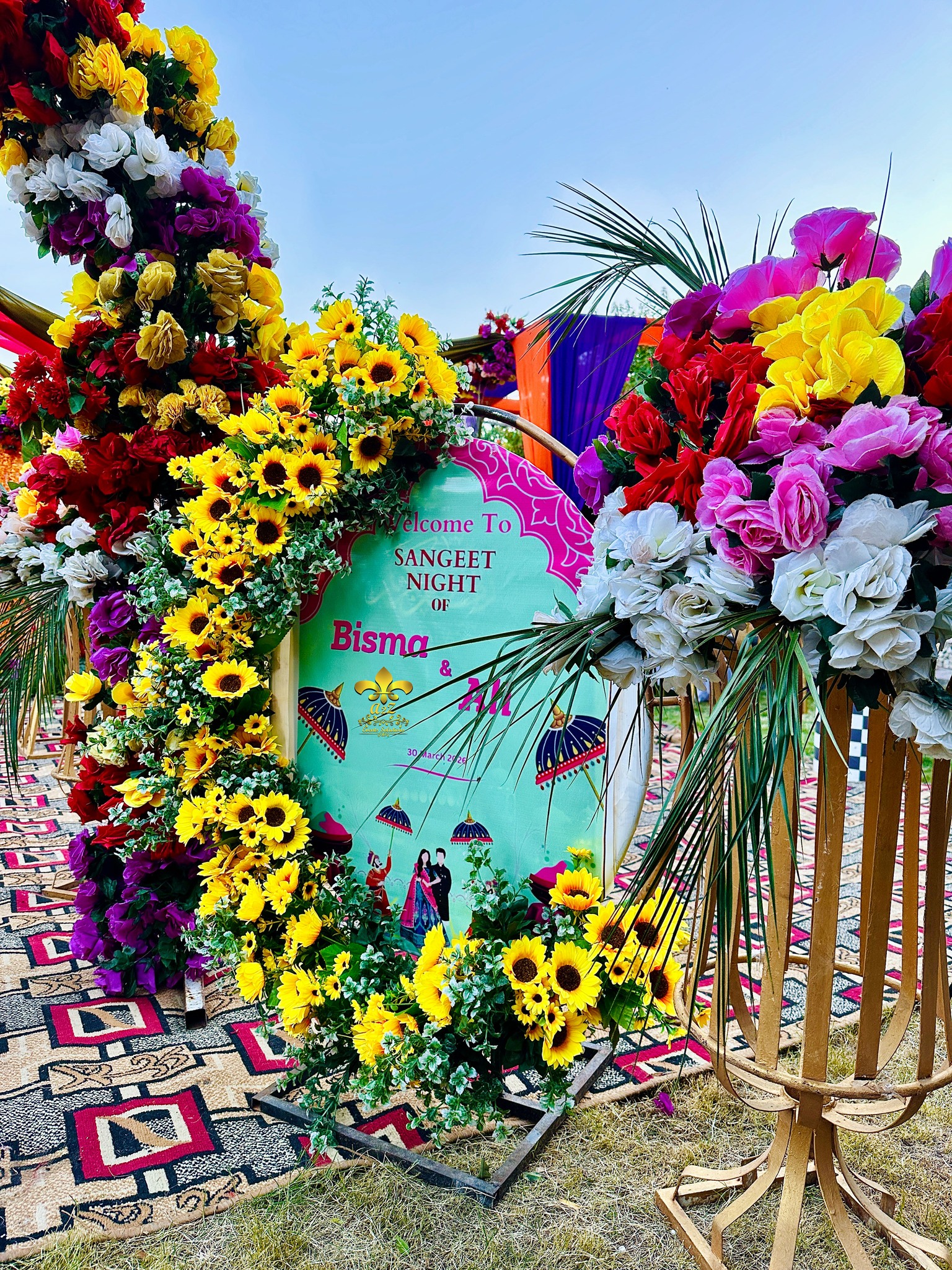 welcome board, floral decor, wedding planners, events management