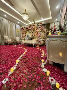 candles walkway, romantic setup, exotic decor, bride room