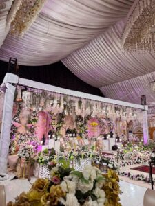 nikkah stage, grand stage, floral backdrop, crystal backdrop