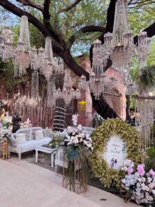 western theme, nikkah decor, hanging chandeliers, events management