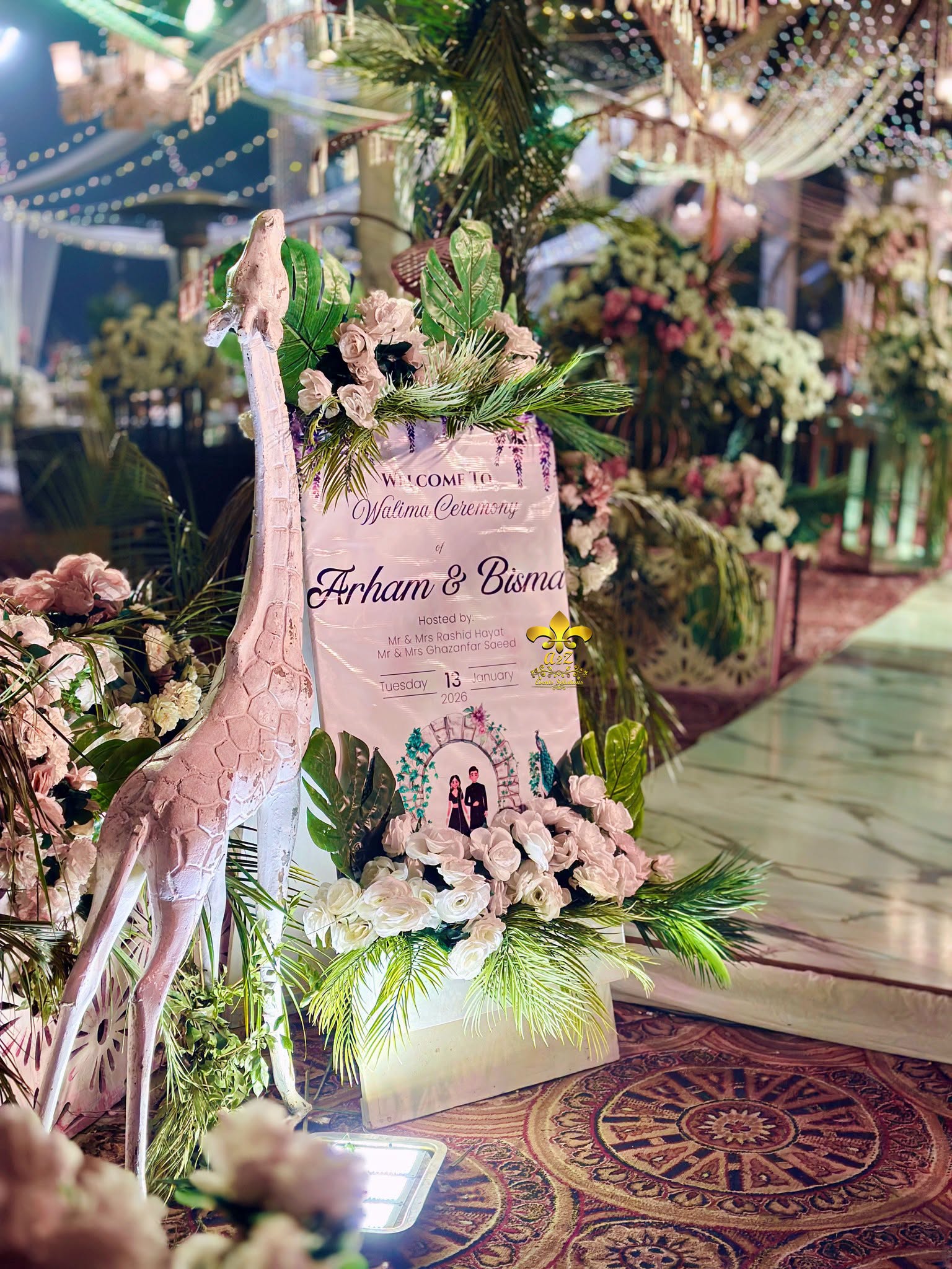 reception decor, wedding setup, canvas board, a2z events solutions