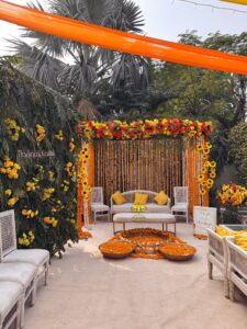 mayoun decor, haldi setup, draping, event planners