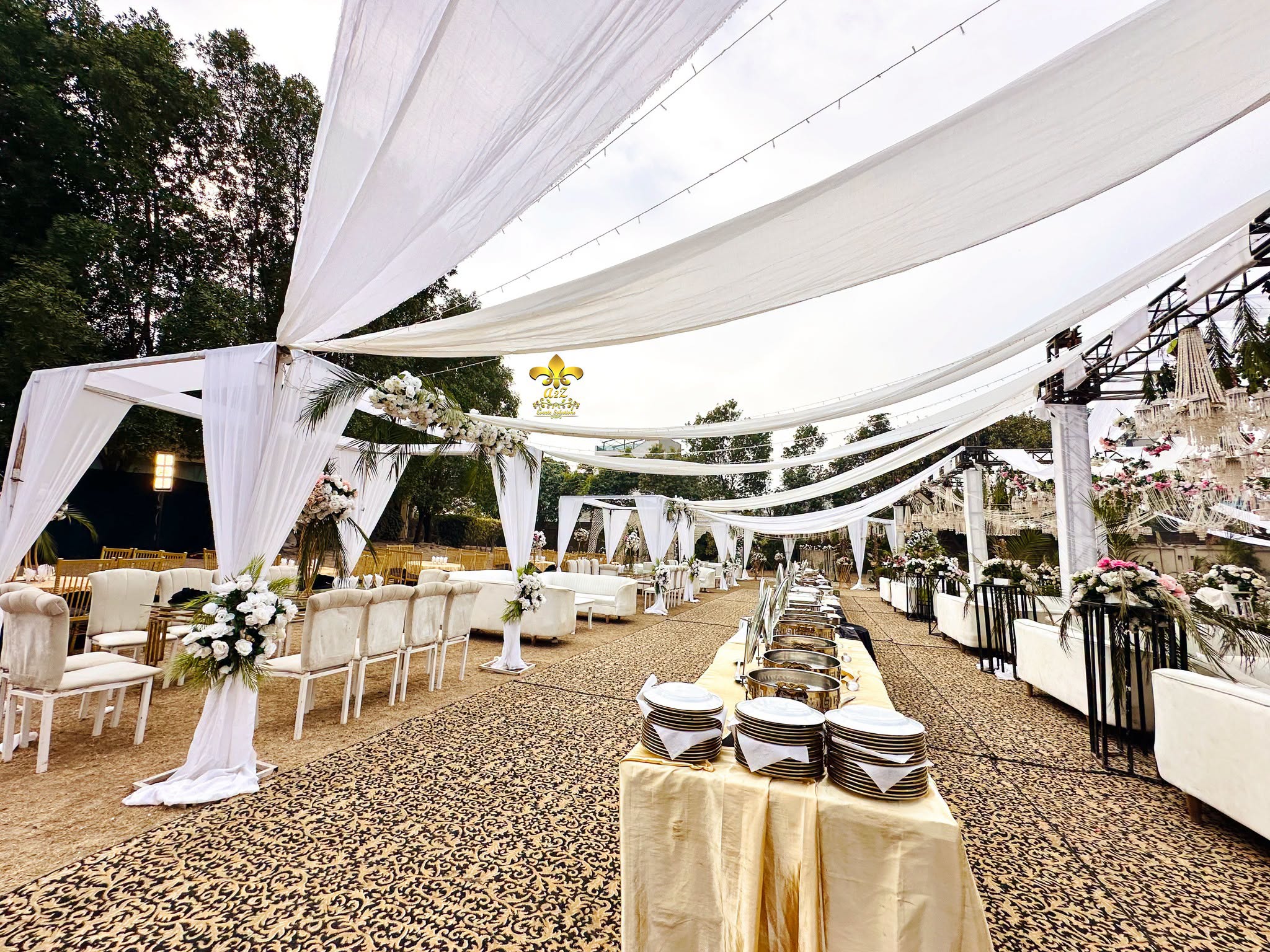 catering setup, wedding caterers, fairy lights, a2z events solutions