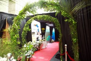western theme, wall paneling, arches, company event