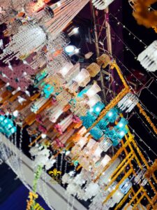 wedding-lighting hanging garden, chandeliers, outdoor setup, wedding management
