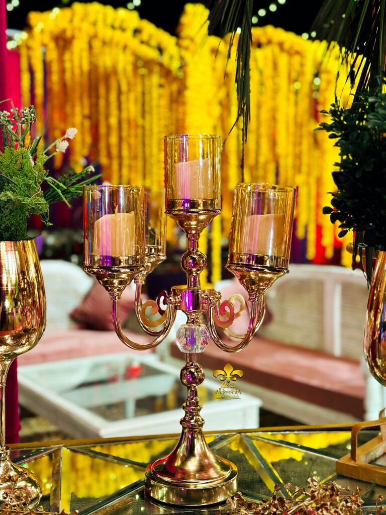 wedding-setup candles stand, event planners, walkway decor, mehndi decor
