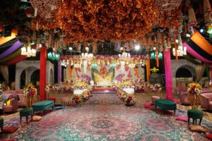 dance floor, grand stage, floral hanging, events planners