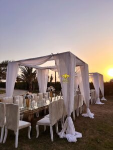 outdoor decor, head tables, caterers, events management