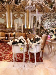 table decor, candle stand, floral setup, crystal vases