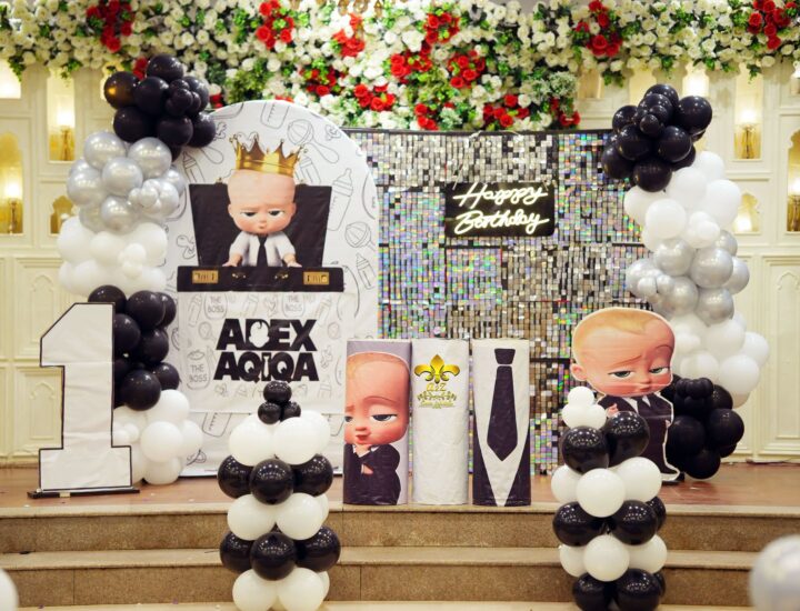 balloons backdrop, baby boss decor, customized props, cake providers
