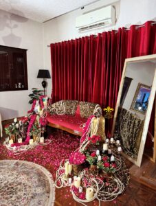 backdrop, royal decor, baraat setup, stage
