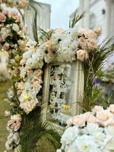 canvas board, floral decor, welcome board, wedding designers