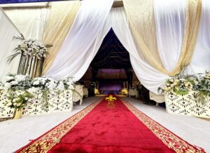 entrance decor, draping, curtains hanging, catering company