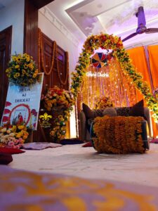 dholki setup, floral backdrop, events services, caterers