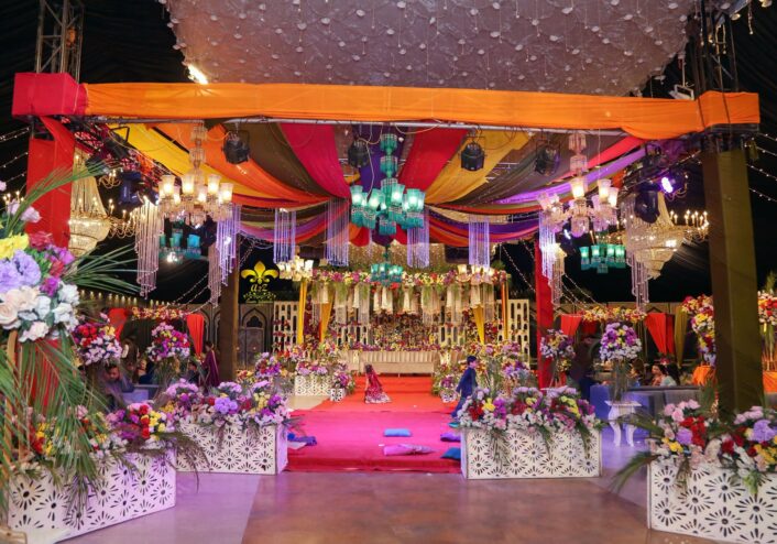 multicolored decor, dance floor, trussing, events management
