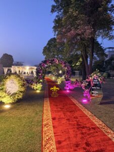welcome board, canvas board, floral arches, wedding entrance