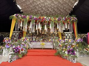 wedding stage, floral backdrop